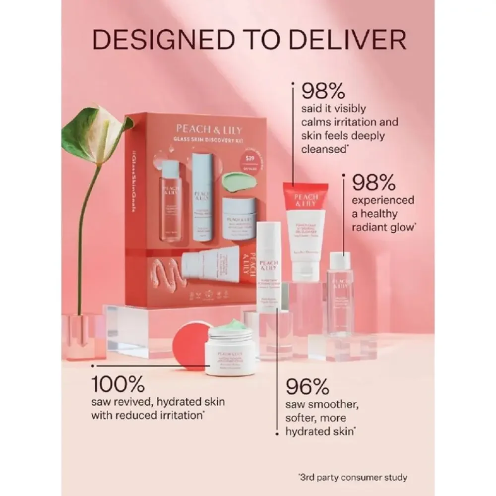 Peach & Lily Glass Skin Hydration Antioxidant Calm Cleanser Discovery Kit NEW